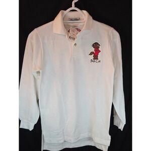 Sea Palms Vintage Paw Island Dog Cartoon Long Sleeve Polo‎ Shirt White Small
